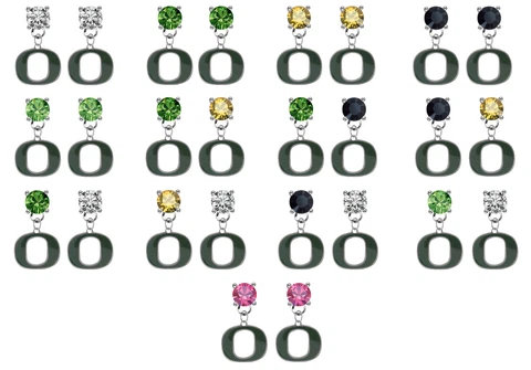 Oregon Ducks Crystal Bling Earrings Stud Post Dangle - Mix & Match Colors Cover