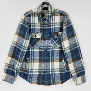 Lucky Brand Jacket Mens Medium Blue Plaid Wool Blend Button Front Shirt Shacket - Picture 1 of 15