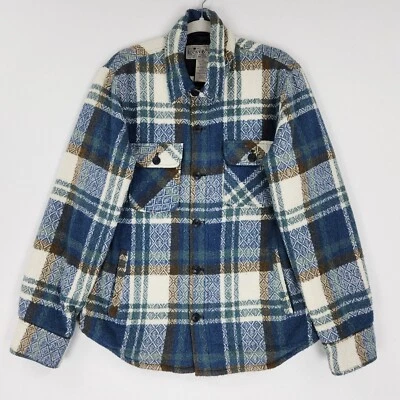 Lucky Brand Jacket Mens Medium Blue Plaid Wool Blend Button Front Shirt Shacket - Image 1 of 4