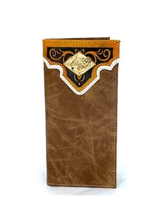 Western PU Leather Wallet Horse Concho Rodeo Bifold Checkbook Brown 7.5Long - Picture 1 of 6