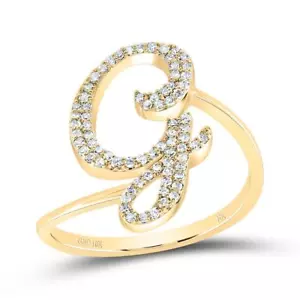 10k Yellow Gold Genuine Diamond Cursive Font Letter G Initial Bypass Ring 1/4 CT - Picture 1 of 1