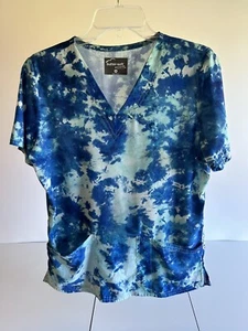 Buttersoft Women's Blue Print Scrub Shirt Size S - Picture 1 of 3