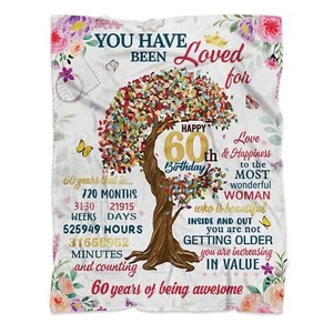60th Birthday Gifts for Women Blanket Mom Grandma 60-Year-Old Gift 60x50 - Picture 1 of 8