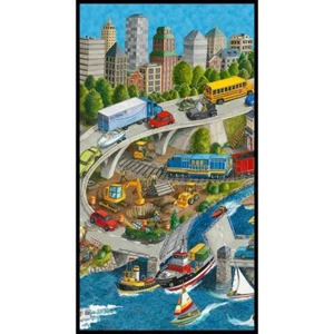 23" Fabric Panel | Blank Going Places Vehicle Car Truck Boat Scene - Picture 1 of 1