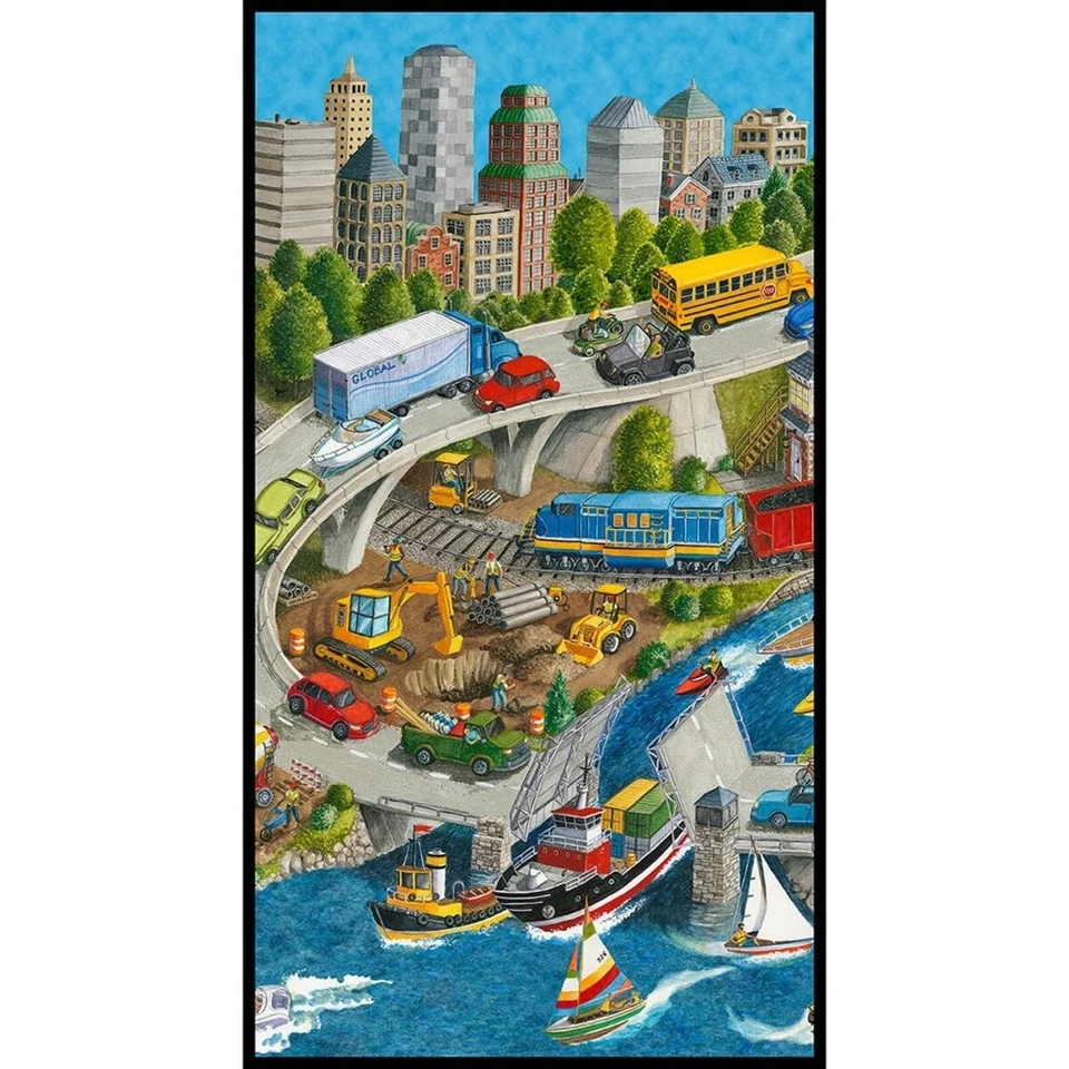 23" Fabric Panel | Blank Going Places Vehicle Car Truck Boat Scene - Image 1 of 1