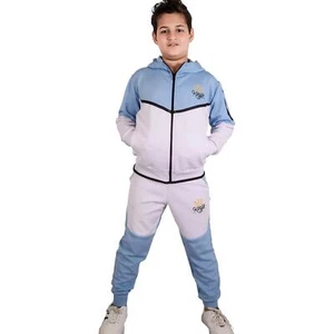Kids Boys Tracksuit Kings Embroidered Sky Blue & White Hoodie Bottom Sportswear - Picture 1 of 7