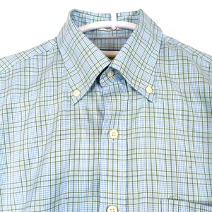 Peter Millar Shirt Mens Small Blue Green Plaid Nanoluxe Easycare 100% Cotton - Picture 1 of 11
