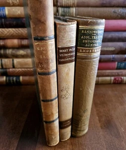 Antique Leather Book Lot of 3 Premium Designer Volumes Decor Swedish Decorative - Bild 1 von 16