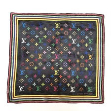 Louis Vuitton Silk Scarf Multicolor Monogram Black Takashi Murakami Authentic