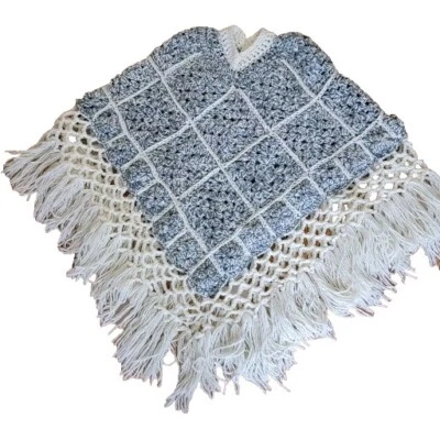 Poncho chal de ganchillo para mujer gris/azul hilo pesado  Foto 1 de 4