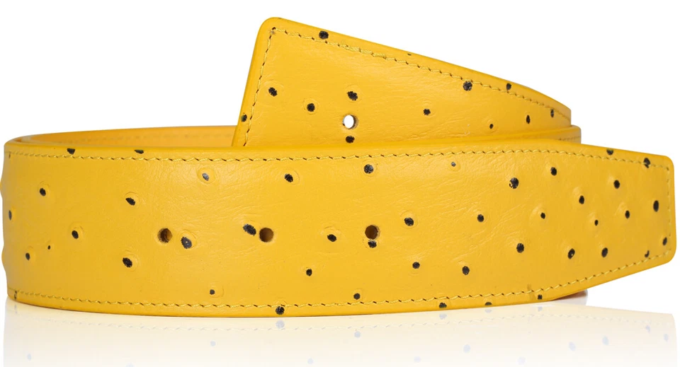 Cinturón H amarillo avestruz de calidad correa de cuero reversible sin hebilla 40 mm Foto 1 de 4