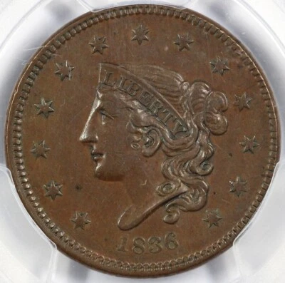1836 1c N-7 Matron Head Large Cent PCGS AU 53  - Image 1 of 4