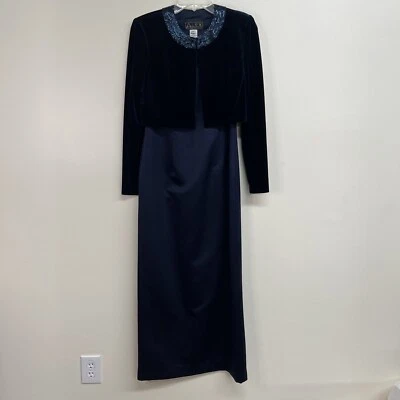 Alex Evenings Petite 2 Piece Dress & Velvet Beaded Jacket Size 8P Back Slit Long - Image 1 of 4