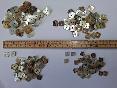 Mother of Pearl Buttons Square x 10 - 4 sizes light, 3 sizes dark, shirts sewing - Image 1 of 4