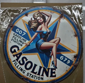 VINTAGE GASOLINE Filling Station SIGN PUMP PLATE GAS STATION OIL 7 3/4" x 7 3/4" - Picture 1 of 3