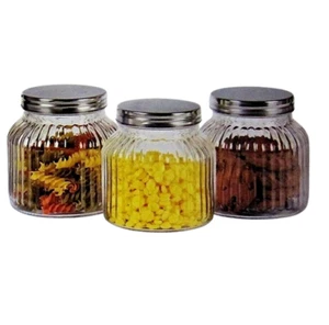 Juego de frascos de almacenamiento de vidrio de 3 piezas con tapa de metal cocina esencial azúcar té dulce - Imagen 1 de 4