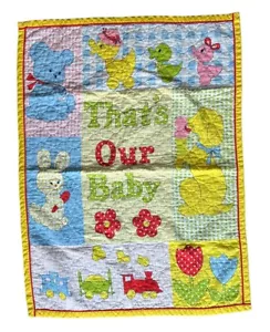 Vintage Baby Blanket Quilt Handmade 31" X 40" Primary Wall Decor That's Our Baby - Picture 1 of 8