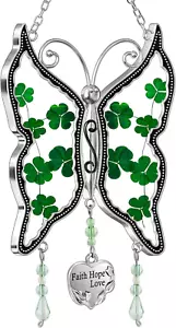 Shamrock Butterfly Suncatcher Faith Hope Love Irish Stained Glass for Windows Su - Picture 1 of 33