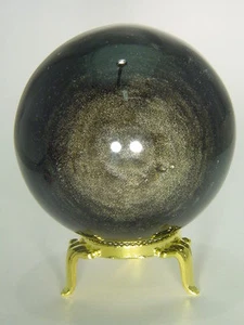 BUTW Mexican Gold sheen obsidian 66.6mm healing sphere with stand lapidary 6601E - Imagen 1 de 2