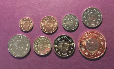 FAROE ISLANDS - 2011 - 8 COIN BU SET, 25 OYRU - 50 KRONUR - FANTASY ISSUE  TMKM - Image 1 of 3