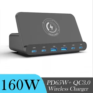 160W Multi USB Typ-C 65W PD Schnell Ladegerät Telefon 6-in-1 Kabellose Ladestation - Bild 1 von 14