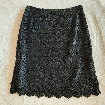 Apt. 9 Lace A-Line Skirt Womens Sz 6 Black Floral Lined Whimsigoth Holiday  - Image 1 of 4