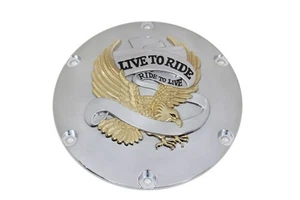 V-Twin 42-0713 Chrome & Gold Live to Ride Eagle Derby Cover for Sportster 04-22 - Picture 1 of 4