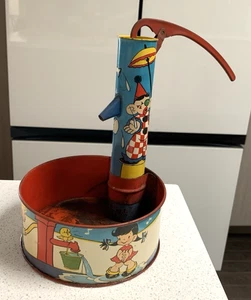 Ohio Art Tin Litho Water Pump Toy Elaine E. Hileman 1940's Circus - Picture 1 of 9