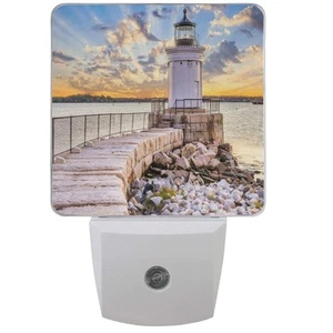 Lighthouse Navy Sea Night Light Plug in Set of 2 Ocean Beach Nightlights LED ... - Picture 1 of 6