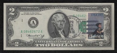 1976 Two Dollar Federal Reserve Note $2 Bill First Day of Issue w Stamp "Mint" - Image 1 of 2