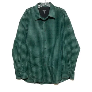 Van Heusen Green Plaid Button Dress Shirt Mens XL 17-17.5 Cotton Polyester - Picture 1 of 7