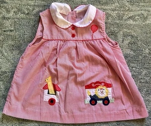 Vestido vintage con temática de circo para niñas talla 4 - jirafa, león, globo, tren de circo - Imagen 1 de 4