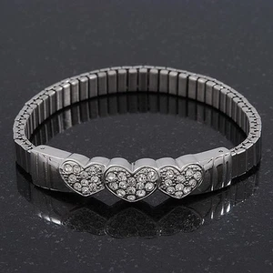 Versilbertes flexibles Tennisarmband "Herz" mit Diamanten - 20 cm Länge - Bild 1 von 4