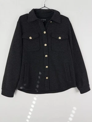 J Crew Shacket Mens S Black Gold Buttons Collared Wool Blend Solid Knit Pockets - Image 1 of 4