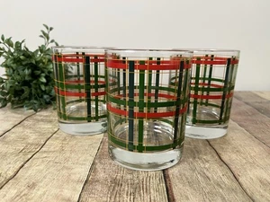 Georges Briard Rot & Grün Gold Kariert Old Fashioned Rocks Gläser 3er Set - Bild 1 von 4