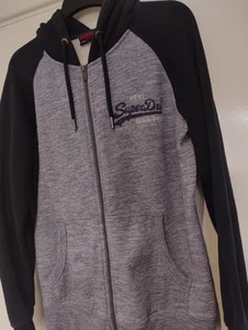 Superdry Hoodie Full Zip Baseball Blue Grey Marl Navy Embroidered XXL 409A 206 - Picture 1 of 16