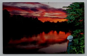 Postal hermosa puesta de sol mientras pesca en un estanque de granja Pennsylvania Pensilvania sin publicar - Imagen 1 de 2