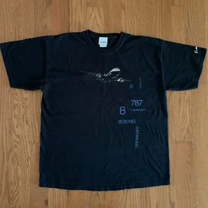 Vtg Y2K Boeing 787 Dreamliner Shirt Sz XL Blue Airplane Jet Jetliner - Picture 1 of 3