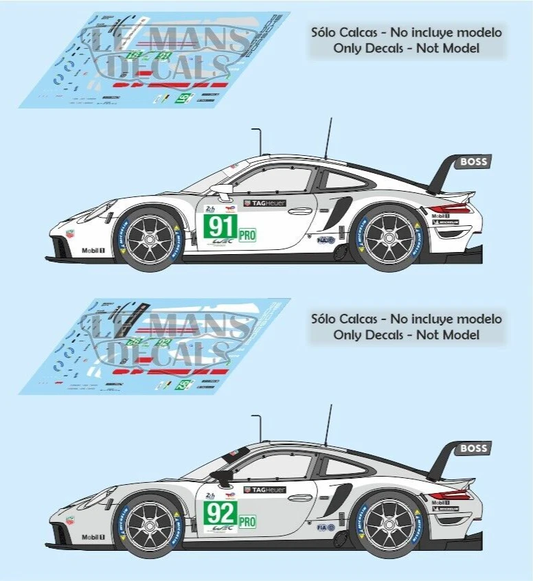 AUTOCOLLANTS LE MANS Autocollants Porsche 991 RSR Le Mans 2022 1:32 1:43 1:24 1:18 911 fentes calques