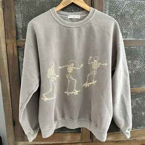 Project Social T Urban Outfitters Skateboarding Skeletons Taupe Brown Sweatshirt - Picture 1 of 6