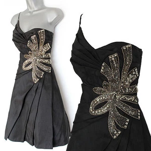 Karen Millen Black Taffeta 1 Shoulder Embellished Jewel Cocktail Prom Dress 10 - Picture 1 of 6