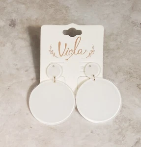 2" White Drop Round Translucent Acrylic Dangle Post Pin Earrings - Picture 1 of 3