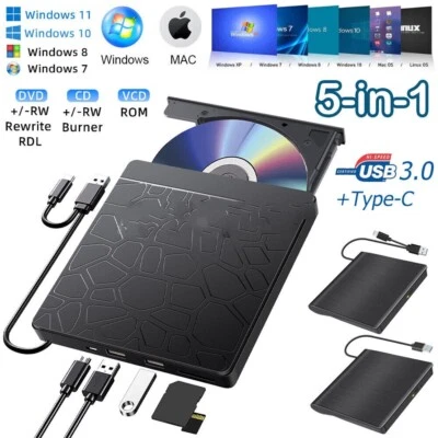 External CD DVD Drive Type C USB 3.0 Disc Player Burner Writer For Laptop PC Mac - image 1 of 4