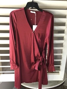 Üppiges burgunderfarbenes Satin Langarm Wickelkleid Neu mit Etikett Gr. S - Bild 1 von 5