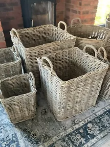Cesti quadrati in legno di vimini rattan, cestini portaoggetti/coperta - Foto 1 di 11