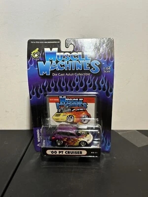 MUSCLE MACHINES PT CRUISER 1:64 DIECAST PURPLE WITH FLAMES 02-11 New NIB - Image 1 of 4