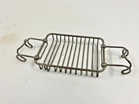 Vintage METAL SOAP HOLDER Bathroom dish Hardware wire shower nickel ART DECO Cover