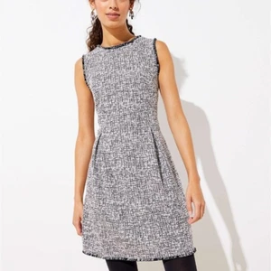 Loft Black White Shimmer Tweed Boucle Knit Sleeveless Short Dress 2 NWT - Picture 1 of 9