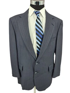 Perry Ellis 2 Piece Suit Mens 46 L Gray Pinstripe Peaked Pants 38x33 Rayon Blend - Picture 1 of 14