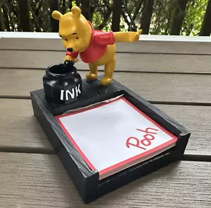 Disney Winnie the Pooh Figure Inkwell Desk Paperweight + Partial Notepad 4" Used - Picture 1 of 14